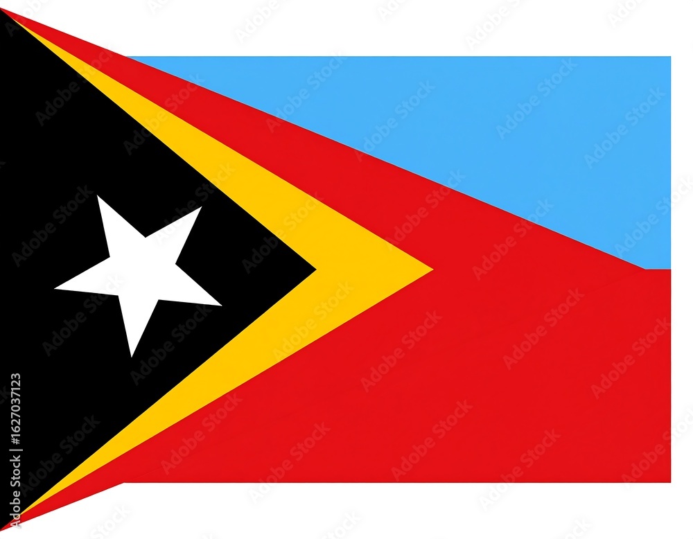 Flag with black, yellow, and red panels, a white star, and a light blue stripe Flag with black, yellow, and red panels, a white star, and a light blue stripe