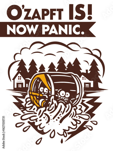 Playful panic as characters float in barrel, whimsical adventure