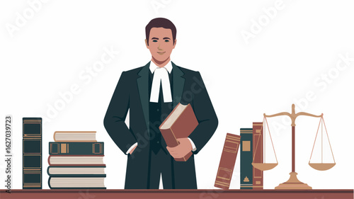 Clean and modern vector  lawyer attorney advocate justice legal professional courtroom books scales law jurisprudence advocate legal