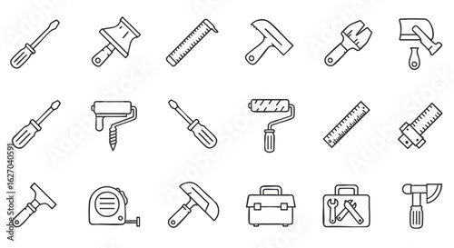 Construction and repair tools icon set. Outline vector collection for building and DIY projects. num1 (272).eps