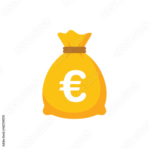 Vibrant yellow money bag adorned with a white Euro currency symbol, representing wealth, savings, and financial prosperity as a versatile digital icon for various economic applications.