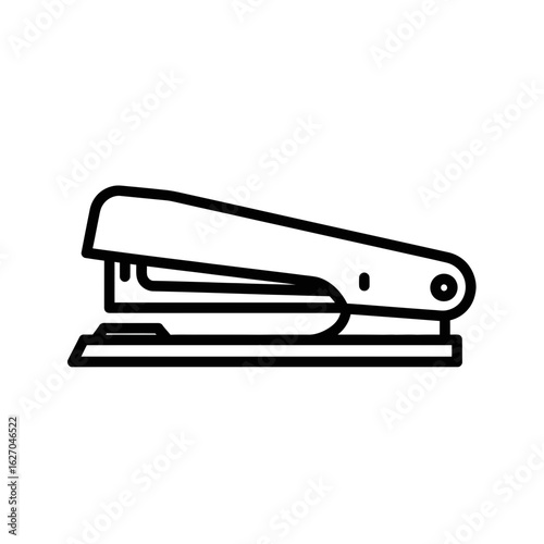 Black outline vector illustration of a classic office stapler on a white background for print and digital design