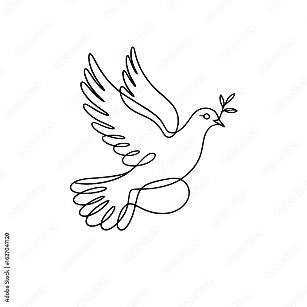 Obraz premium Elegant Dove of Peace Line Art Symbolizing Hope Unity and Tranquility with Olive Branch