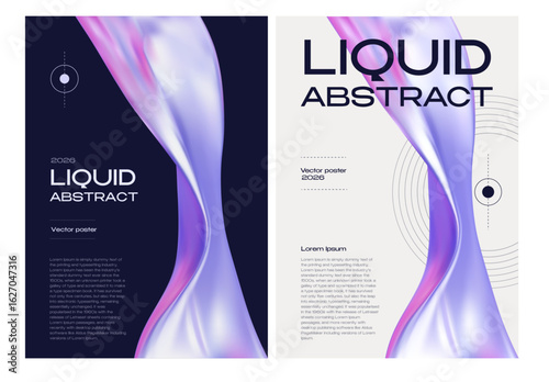 A holographic creative poster with abstraction in the form of a wave. Vector flyer in 3D format.