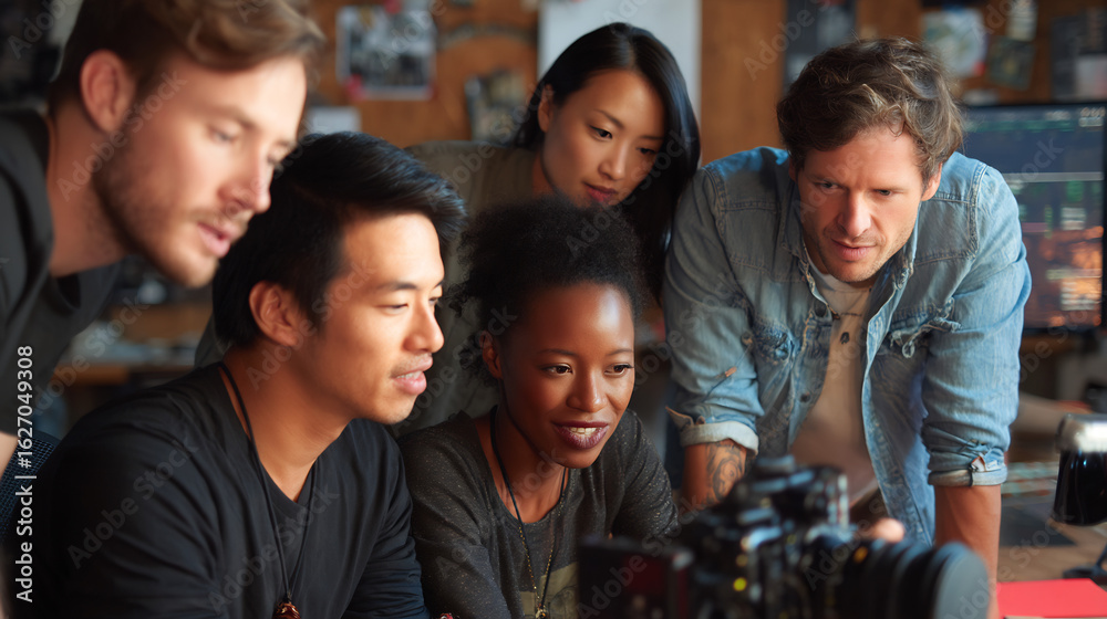 Fototapeta premium Multi-ethnic group of people collaborating on film project