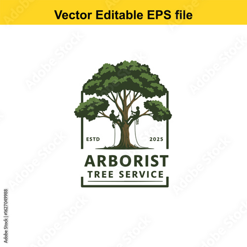 Vector art of arborist tree service logo with climbers isolated on white background long horn, , long horn