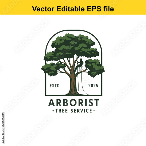 Vector art of arborist tree service logo with climber isolated on white background long horn, , long horn