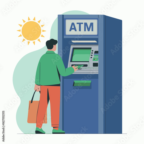 Clean and modern vector  atm machine cash withdrawal banking service finance transaction money access point automated teller machine vector