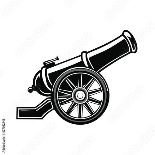 Historic cannon military artillery weapon black and white vector illustration