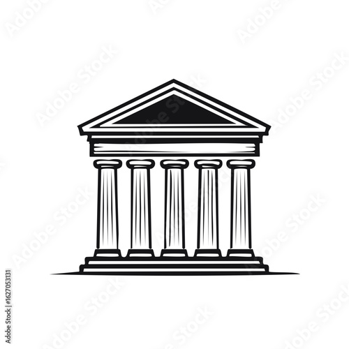Illustration of a Greek or Roman style building with columns and a triangular roof.