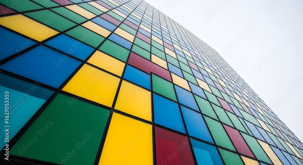 Fototapeta premium Colorful building facade abstract glass pattern architecture background