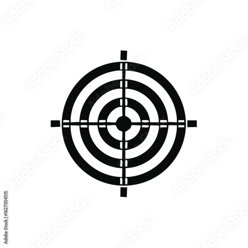Black and white concentric circle target with crosshairs graphic icon