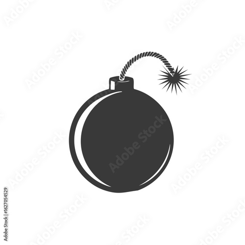 Vintage cartoon bomb icon with a burning fuse ready to detonate