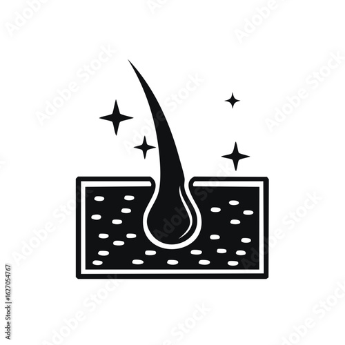 Hair follicle symbol, treatment, shiny effect, black and white