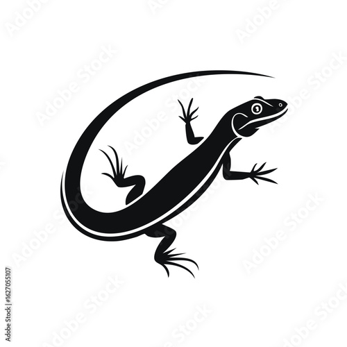Graphic lizard silhouette with a long curved tail vector logo icon