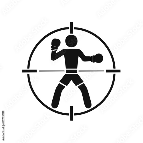 Boxer within targeting crosshairs symbolizing competitive focus and strategy