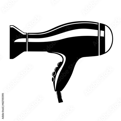 Black silhouette of a hair dryer with a classic design and side controls