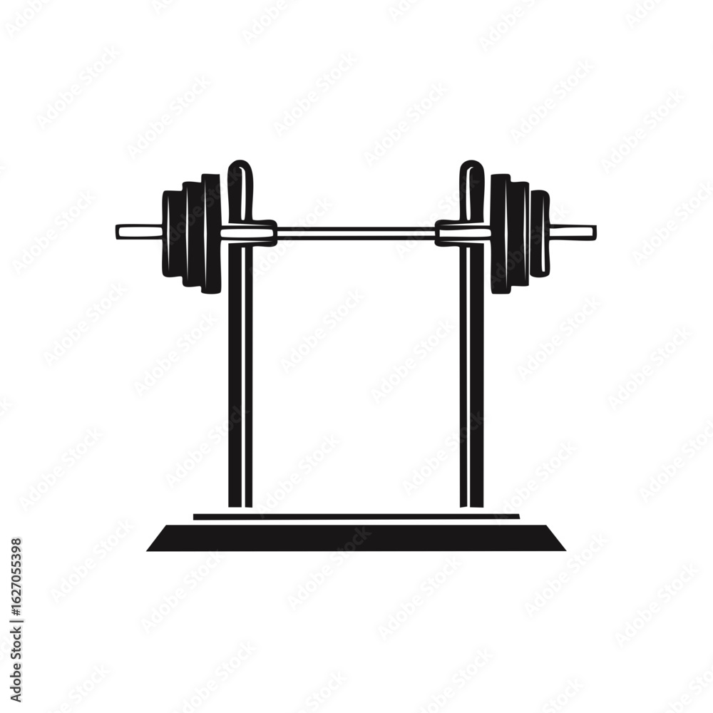 Barbell on rack illustration in black and white Barbell on rack illustration in black and white