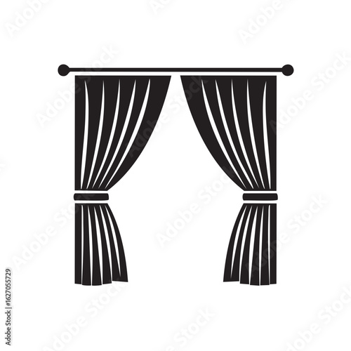 Elegant Black Curtains on Rod Vector Illustration Window Treatment Design