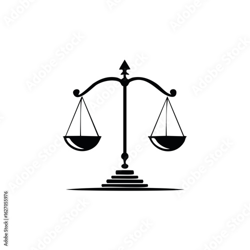 Simple black silhouette of classic scales of justice representing law equality and judgment