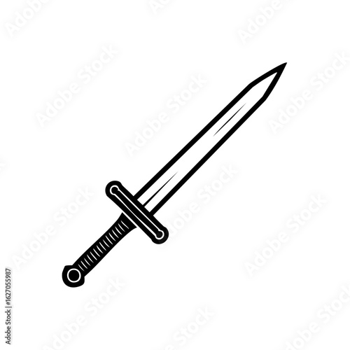 Classic medieval shortsword weapon black and white vector icon illustration