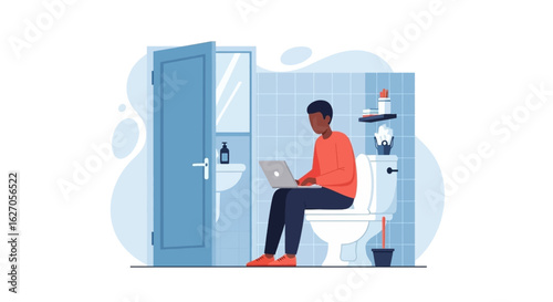 An individual demonstrates the flexibility of remote work, comfortably using a laptop while seated on a toilet in a private washroom.