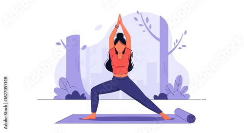 A woman practices yoga in a serene outdoor setting, embracing a healthy and balanced lifestyle.
