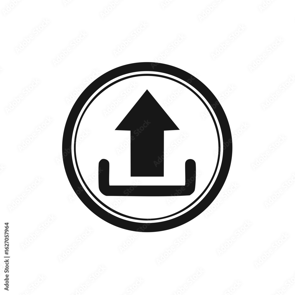 Black and white upload icon inside a circle, data transfer symbol Black and white upload icon inside a circle, data transfer symbol