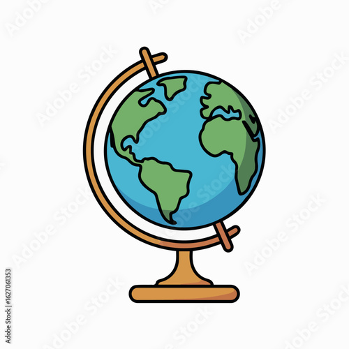 Clean and modern vector  globe illustration world map geography earth continents countries travel education school learning 3d 100 characters