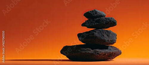 Stacked dark stones on an orange background