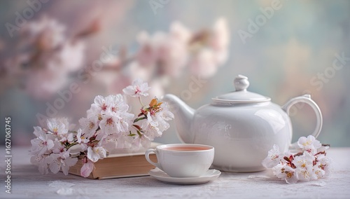Delicate tea set with cherry blossoms (1)
