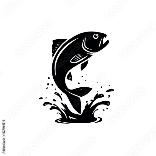 Clean and modern vector  jumping fish silhouette vector graphic for fishing sport and outdoor activity