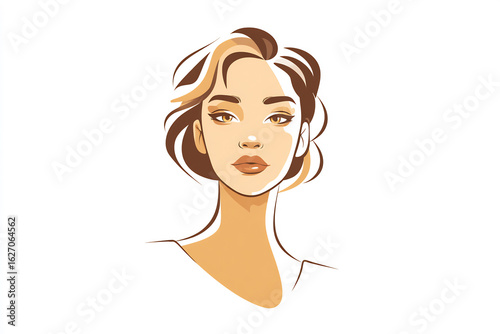 minimal line art of woman face with natural makeup