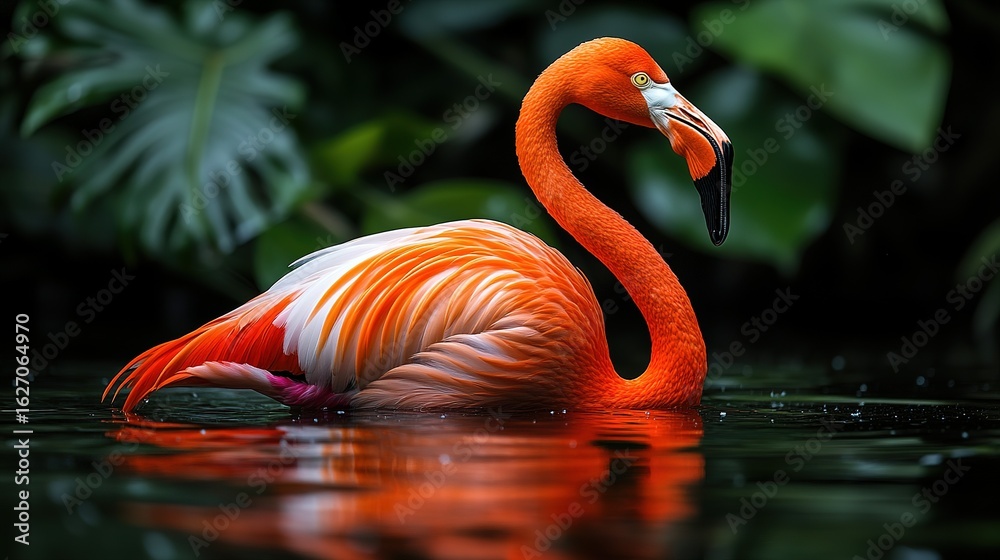 Fototapeta premium Elegant Flamingo in Serene Waters: A Portrait of Grace and Beauty