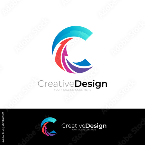 C logo and arrow design combination, technology logos