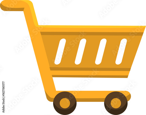 A classic yellow shopping cart, symbolizing retail and consumer culture.