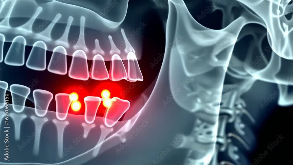 Tooth Infection Skeleton x-ray scan, jaw pain, tooth inflammation. Dental health. Sinuses clear ...