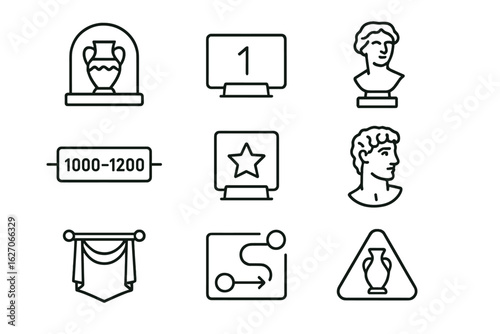 Museum, archeology line icon set. ancient artifacts, history collection in outline style