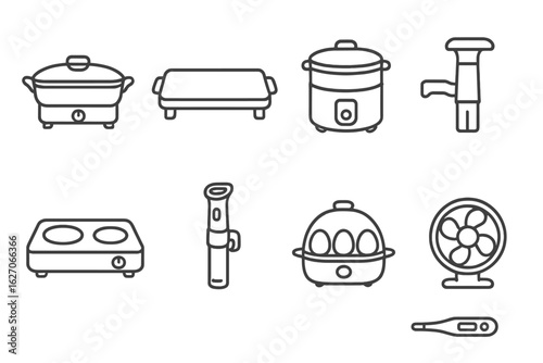 Kitchen appliances outline icon set. cooking, baking essentials line icons collection