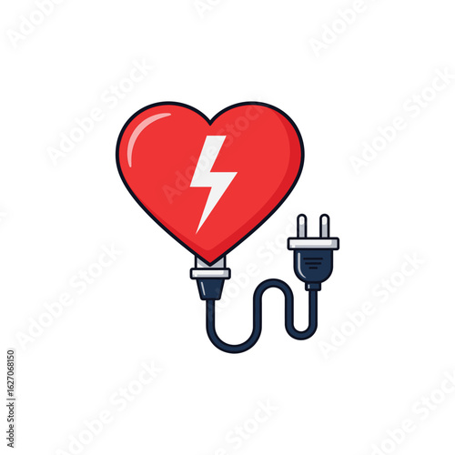 Charge Up Your Heart Illustrated Energized Heart with Lightning Bolt and Plug
