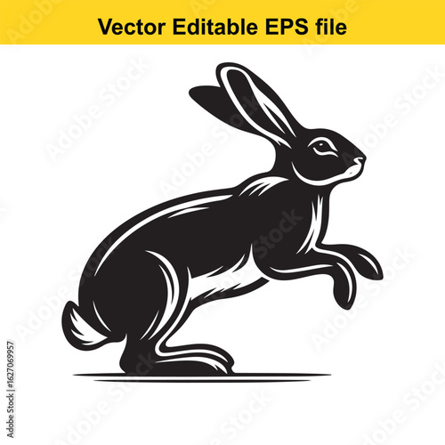 Vector art of jumping rabbit isolated on white background long horn, , long horn