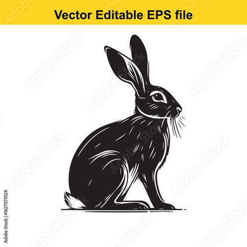 Vector art of black rabbit isolated on white background, vector illustration long horn, , long horn