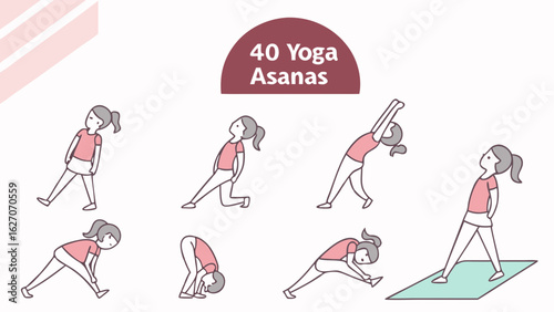 Illustration of Various Yoga Asanas Showcasing a Range of Poses for Wellness