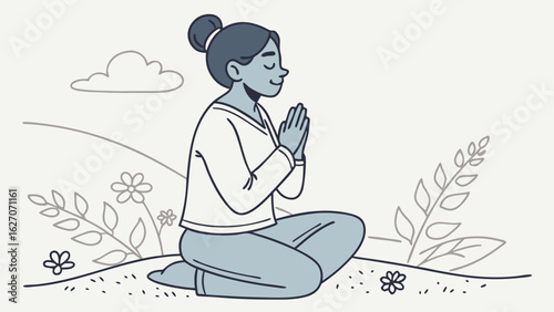 Woman Practicing Mindfulness Meditation in a Serene Natural Landscape