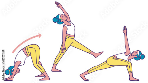 Woman Practicing Various Yoga Poses in Athletic Wear on White Background