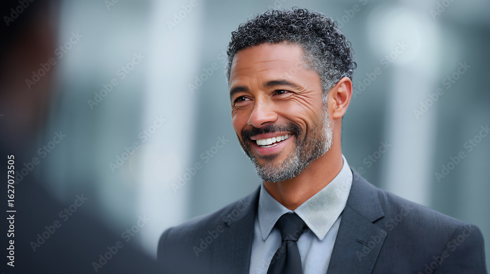 Fototapeta premium smiling businessman talking colleague office success