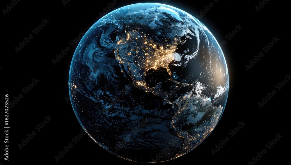 Obraz premium Earth from space, nighttime view, Americas highlighted
