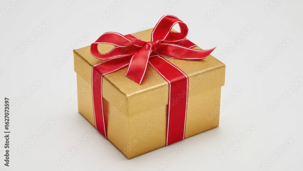 Fototapeta premium Gold gift box with red ribbon (9)