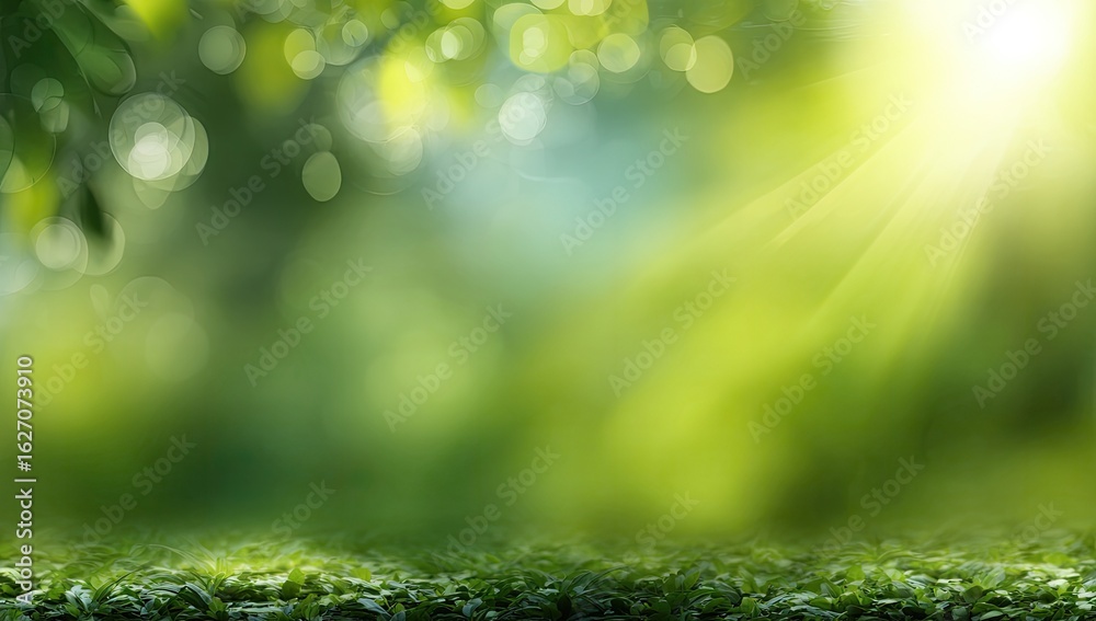 Obraz premium Blurred forest scene, sunlight beams