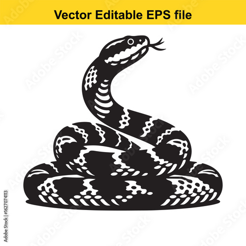 Vector art of coiled snake isolated on white background long horn, , long horn